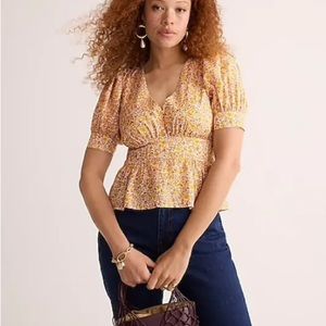 J. Crew Puff-sleeve V-neck top in scattered bloom size 4